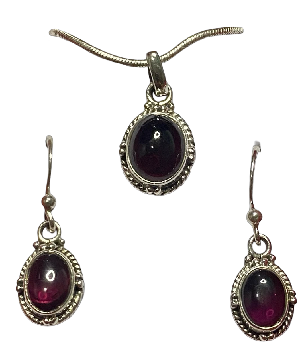 Garnet sterling silver pendant and earrings set  (SET 62)