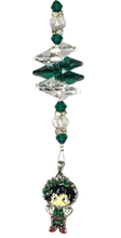 Load image into Gallery viewer, My Hero Anime - Izuku Midoriya  crystal suncatcher, decorated with garnet gemstone
