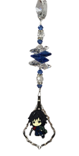 Load image into Gallery viewer, Demon Slayer -Giyu Tomioka crystal suncatcher, decorated with 50mm Starburst crystal and Lapis lazuli gemstone.
