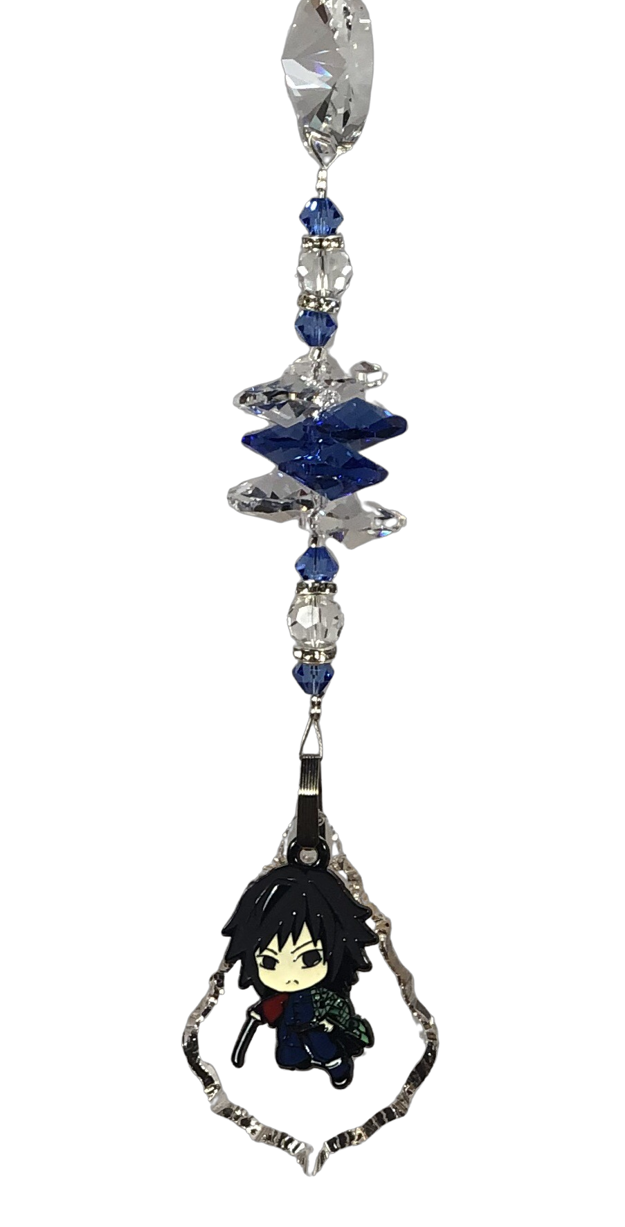 Demon Slayer -Giyu Tomioka crystal suncatcher, decorated with 50mm Starburst crystal and Lapis lazuli gemstone.