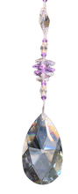 Load image into Gallery viewer, 79mm Crystal almond suncatcher, is decorated with crystals and amethyst
