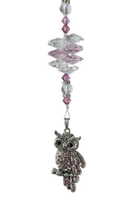 Load image into Gallery viewer, Owl Crystal Suncatcher decorated with rose quartz gemstones CH54
