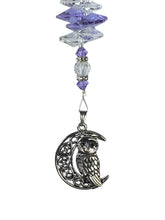 Load image into Gallery viewer, Owl Crystal Suncatcher decorated with amethyst gemstones CH52
