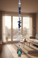 Load image into Gallery viewer, Owl Crystal Suncatcher decorated with Lapis Lazuli gemstones CH142
