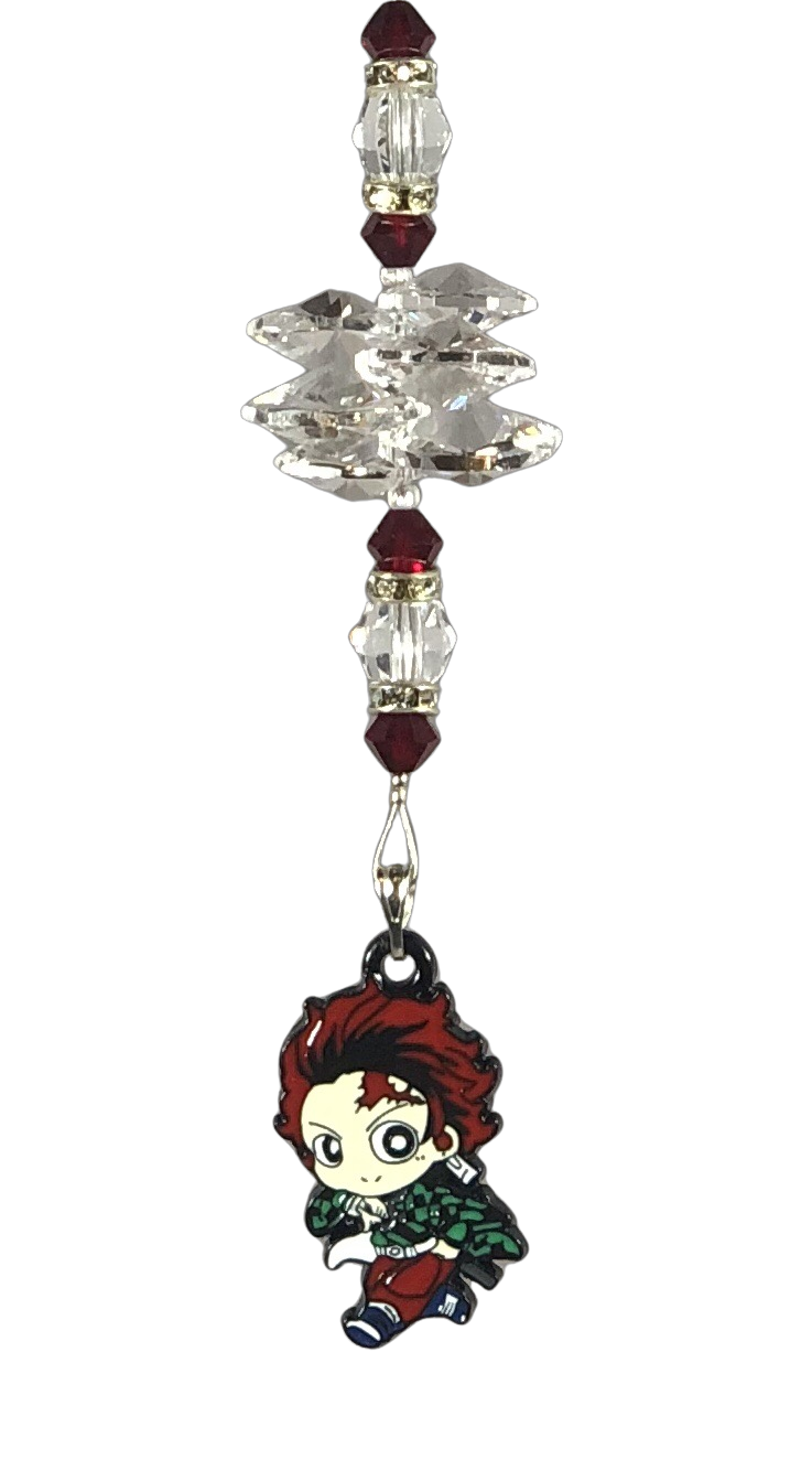 Demon Slayer Tanjirou - crystal suncatcher, decorated with garnet gemstone