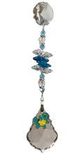 Load image into Gallery viewer, Pokémon Squirtle - crystal suncatcher, decorated with 50mm starburst crystal and turquoise gemstone.
