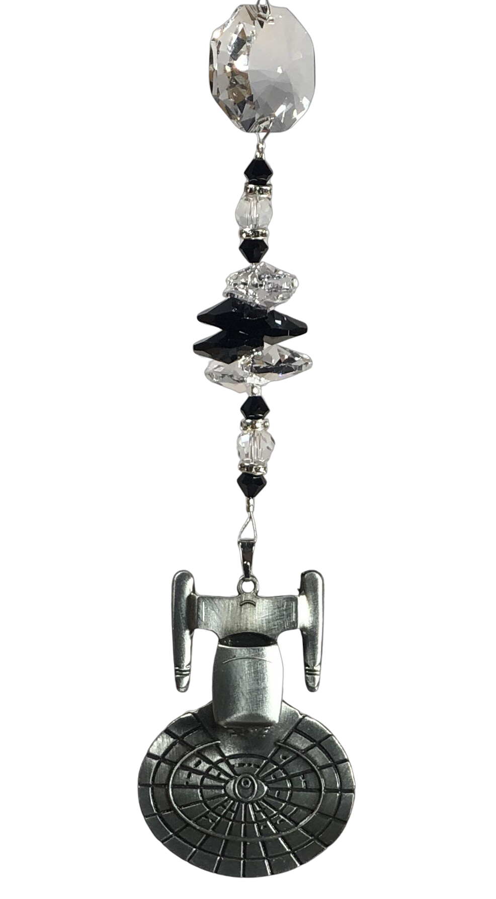 Star Trek Enterprise - crystal suncatcher, decorated with 50mm starburst crystal Snowflake Obsidian gemstone