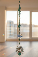 Load image into Gallery viewer, Peacock Crystal Suncatcher decorated with Turquoise gemstones CH100
