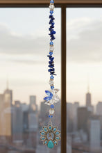Load image into Gallery viewer, Peacock Crystal Suncatcher decorated with Turquoise gemstones CH100
