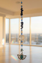 Load image into Gallery viewer, Peacock Crystal Suncatcher decorated with Rose Quartz gemstones CH104
