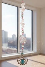 Load image into Gallery viewer, Peacock Crystal Suncatcher decorated with Rose Quartz gemstones CH104
