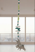 Load image into Gallery viewer, Pig Flying Crystal Suncatcher decorated with Peridot gemstones CH113
