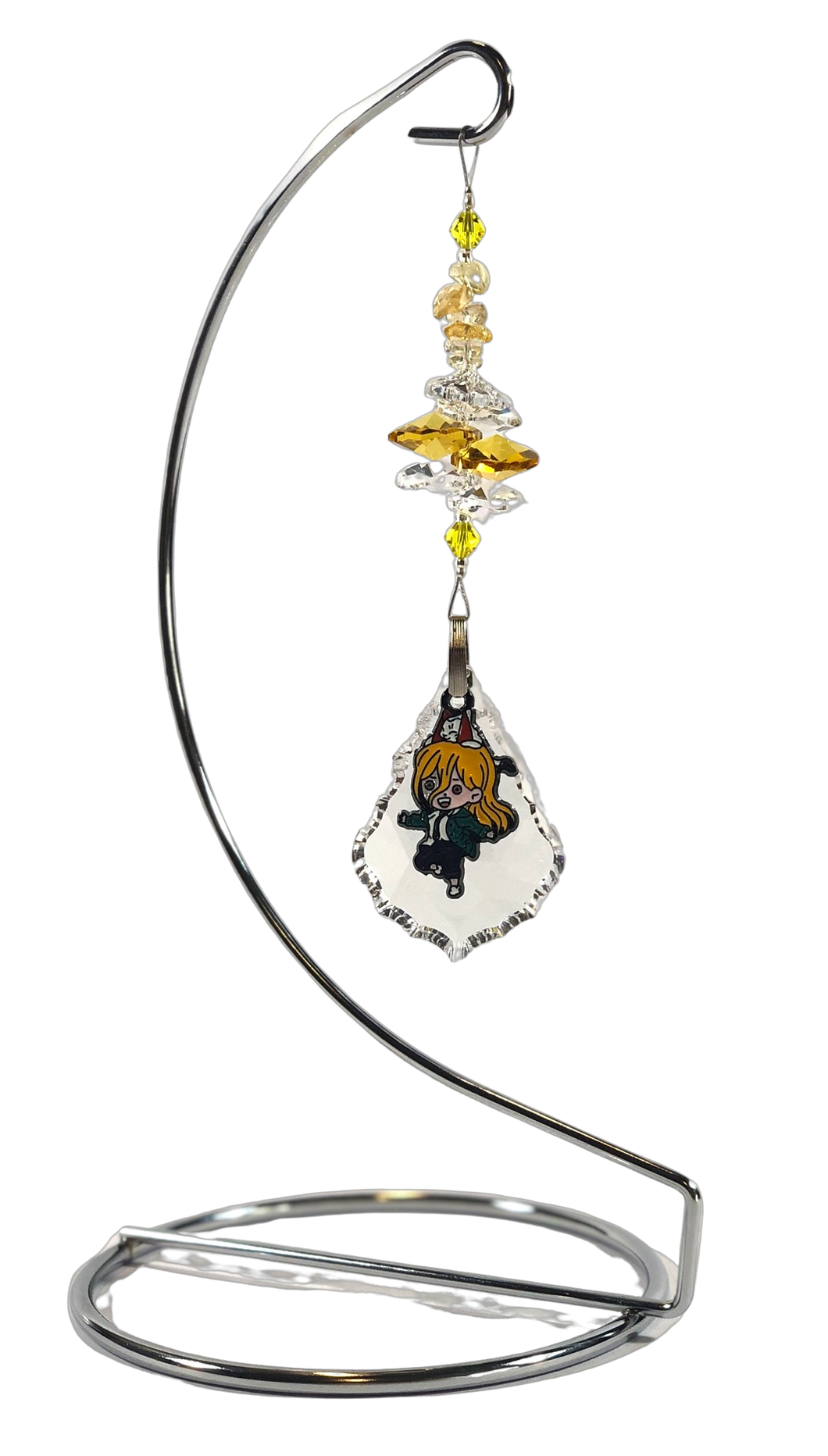 Chainsaw Man - Power crystal suncatcher is decorated with citrine gemstones and come on this amazing stand.
