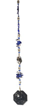 Load image into Gallery viewer, Carved Yin &amp; Yan Bagua suncatcher is decorated with crystals and Lapis Lazuli gemstones
