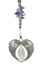 Load image into Gallery viewer, Angel Wings - Heart suncatcher which is decorated with crystals and Amethyst
