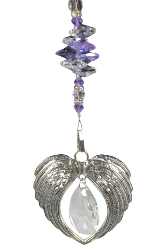 Angel Wings - Heart suncatcher which is decorated with crystals and Amethyst