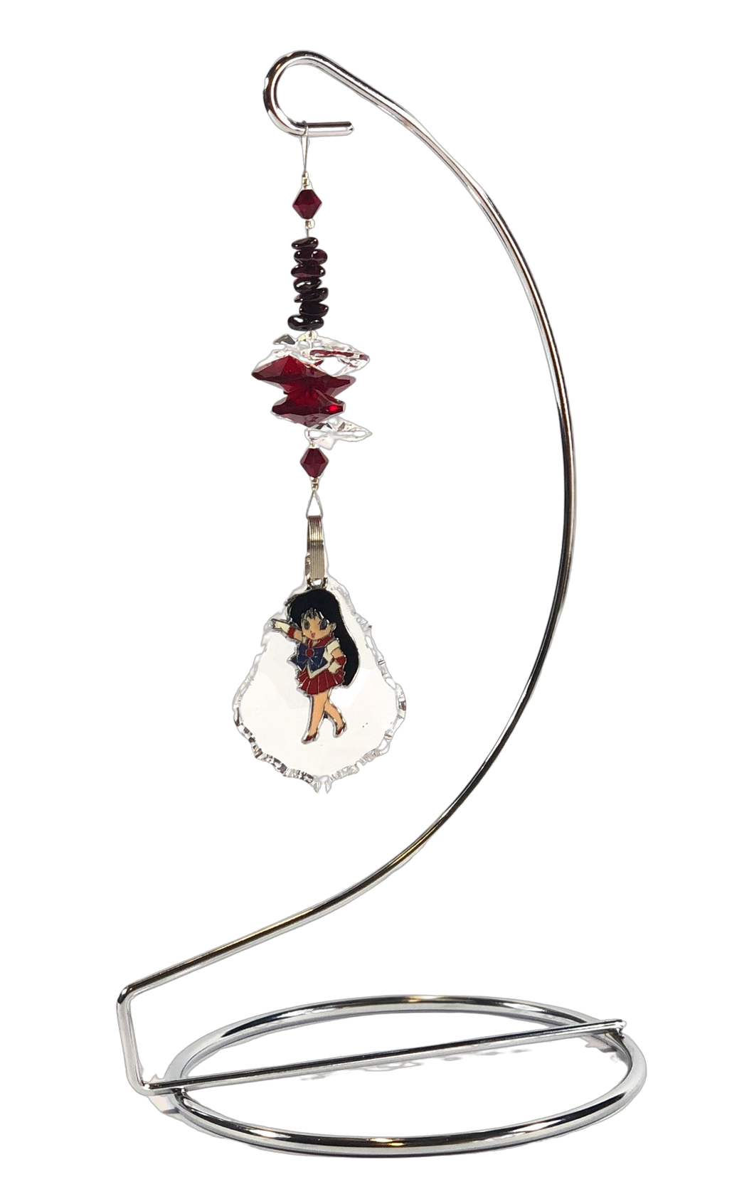 Sailor Moon - Sailor Mars crystal suncatcher is decorated with garnet gemstones and come on this amazing stand.