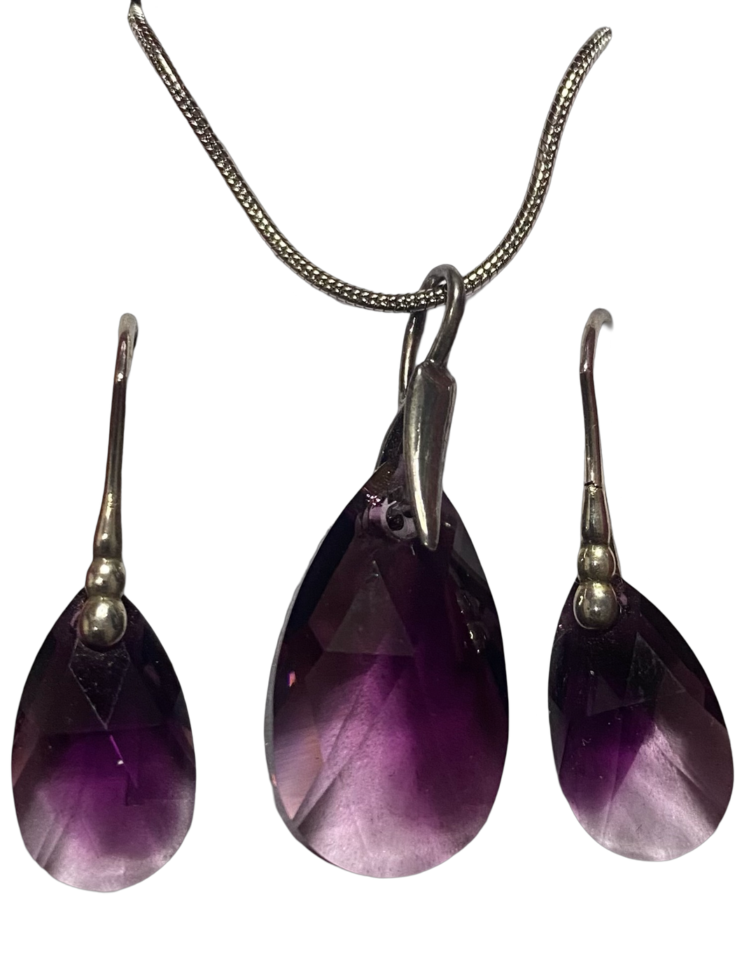 Swarovski crystal Amethyst sterling silver pendant earrings set   (SWS-3)