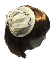 Load image into Gallery viewer, Stunning Cream Fascinator with blue &amp; crystal sparkles     (FS095)
