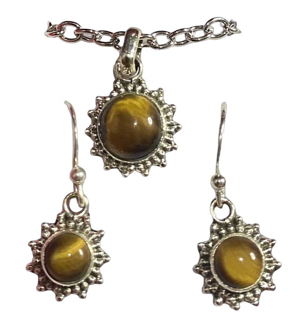 Tigers Eye sterling silver pendant and earrings set  (SET 12)