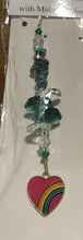 Load image into Gallery viewer, Rainbow Heart Suncatcher decorated with rose quartz gemstones CH277
