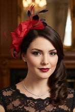 Load image into Gallery viewer, Stunning Red &amp; Black fascinator. FS009
