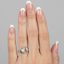 Load image into Gallery viewer, Sterling silver Moon ring, with manmade opal.  Sizes 4, 5, 6, 8, 9, 10. SD16
