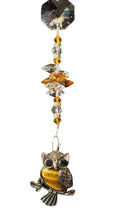 Load image into Gallery viewer, Owl suncatcher is decorated with crystals and Tigers Eye gemstones
