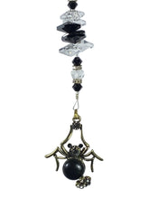 Load image into Gallery viewer, Spider Crystal Suncatcher decorated with snowflake obsidian gemstones CH45
