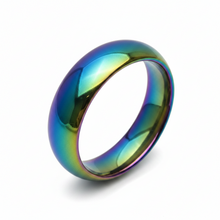 Load image into Gallery viewer, An iridescent rainbow-colored ring band, stainless steel, shown on a clean white background with a soft shadow.
