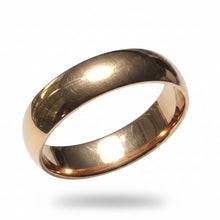 Load image into Gallery viewer, A polished rose gold stainless steel dome ring ,against a clean white background with a soft shadow underneath.
