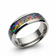 Load image into Gallery viewer, Stainless Steel - Silver with black &amp; iridescence ring.  Sizes  5, 6, 7, 8, 9,10, 11, 12, 13, 14. RW237
