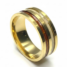 Load image into Gallery viewer, Stainless Steel Gold &amp; wood ring. Size 5, 6, 6.5, 8, 9, 10, 11, 12.5, 14. RW11
