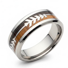 Load image into Gallery viewer, Stainless Steel Wood &amp; Silver ring. Sizes 5, 6, 6.5,  8, 12, 14   RW03
