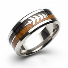 Load image into Gallery viewer, Stainless Steel Wood &amp; Silver ring. Sizes 5, 6, 6.5,  8, 12, 14   RW03
