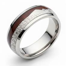 Load image into Gallery viewer, Stainless Steel Wood &amp; Silver ring. Sizes 5, 6, 6.5, 8, 10, 12  RW25
