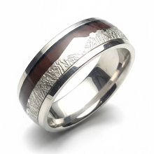 Load image into Gallery viewer, Stainless Steel Wood &amp; Silver ring. Sizes 5, 6, 6.5, 8, 10, 12  RW25
