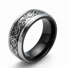 Load image into Gallery viewer, Stainless Steel silver and black ring size 5, 6, 7, 8, 9, 10, 11, 12,  13, 14. RW106
