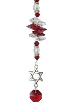 Load image into Gallery viewer, Star of David Crystal Suncatcher decorated with garnet gemstones CH13
