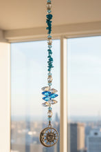 Load image into Gallery viewer, Sun &amp; Moon Suncatcher decorated with amethyst gemstones CH109
