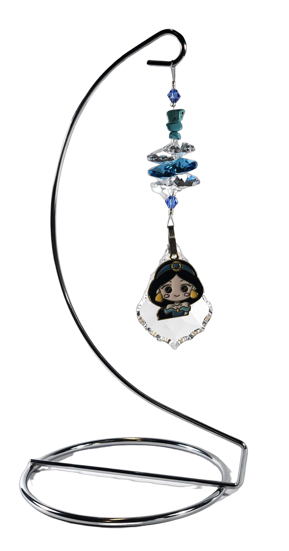 Aladdin - Jasmine crystal suncatcher is decorated with turquoise gemstones and come on this amazing stand.