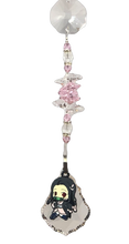 Load image into Gallery viewer, Demon Slayer -Nezuko Kamado crystal suncatcher, decorated with 50mm Starburst crystal and rose quartz gemstone.
