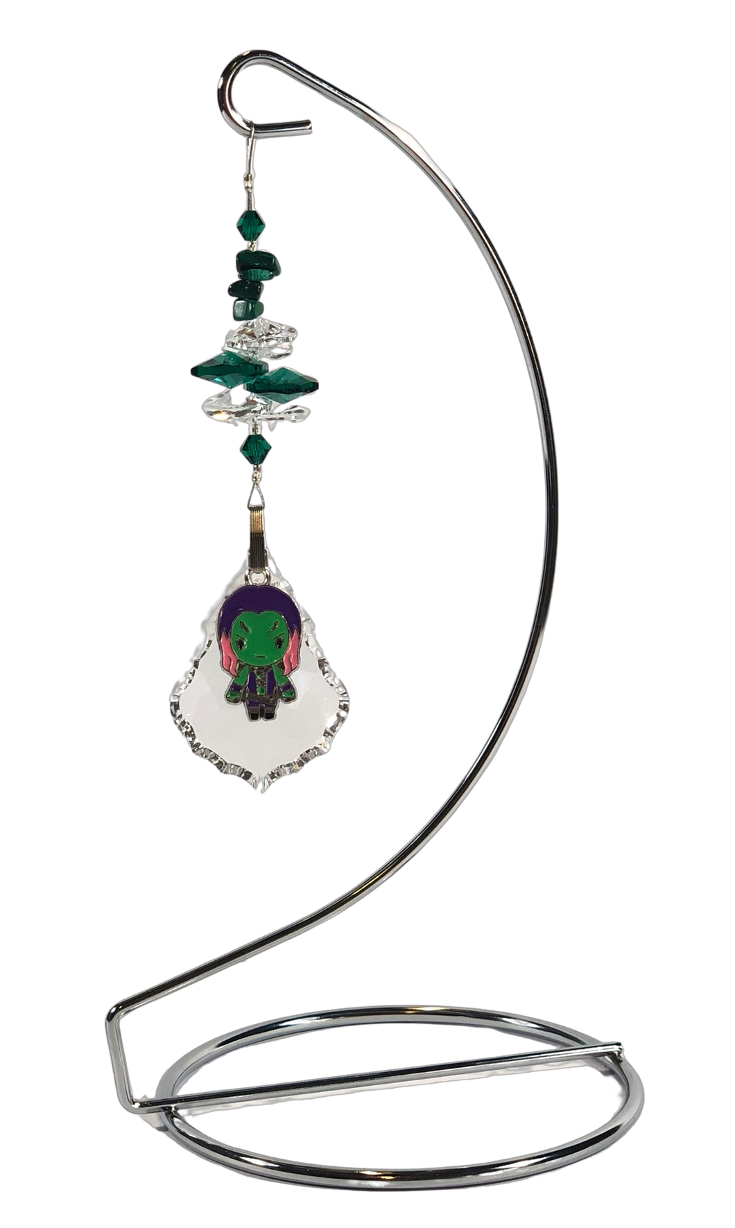Guardians of the Galaxy - Gamora crystal suncatcher is decorated with malachite gemstones and come on this amazing stand.