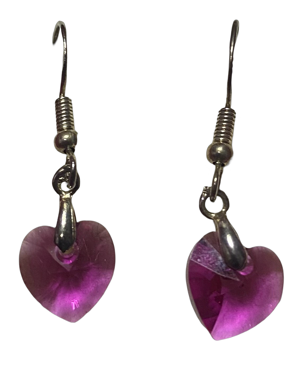 Swarovski crystal Fuchsia Heart sterling silver earrings (SWE-4)