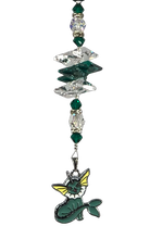 Load image into Gallery viewer, Eevee Evoluation  - Vaporeon suncatcher, decorated with malachite gemstone
