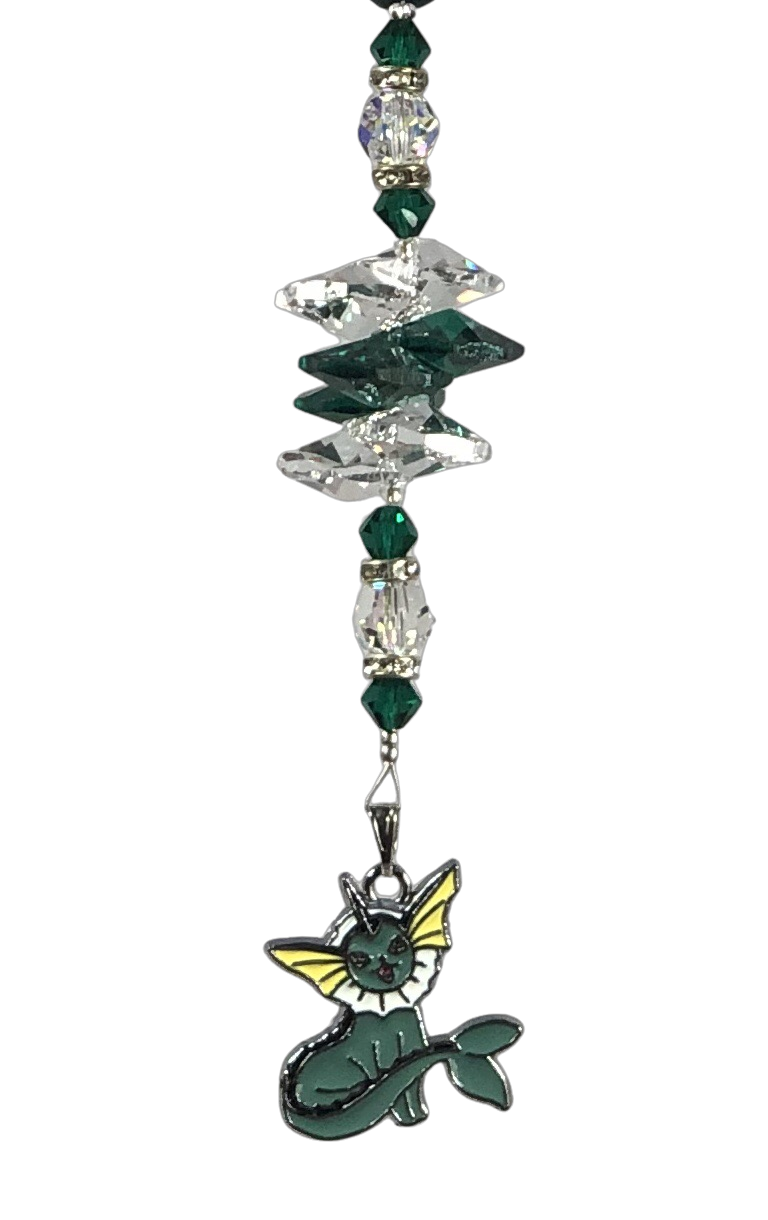 Eevee Evoluation  - Vaporeon suncatcher, decorated with malachite gemstone