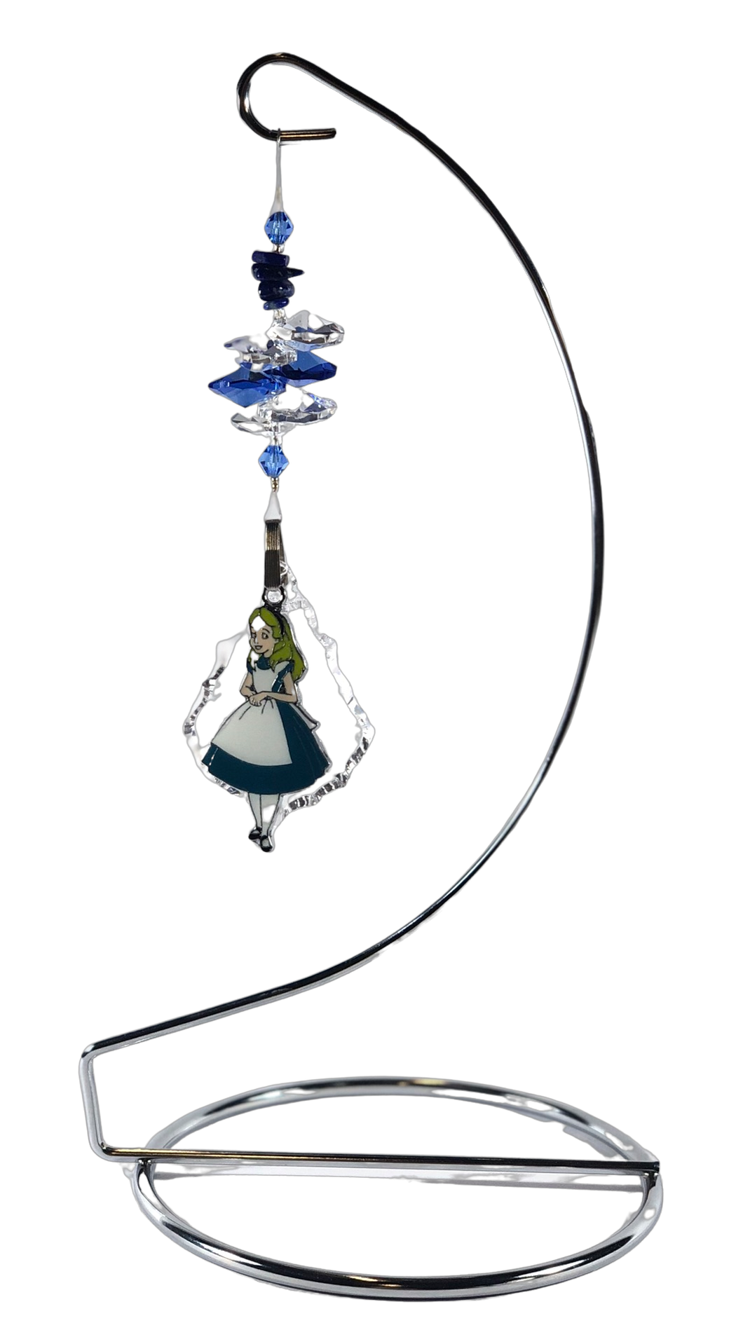 Alice in Wonderland - crystal suncatcher is decorated with lapis lazuli gemstones and come on this amazing stand.