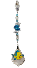Load image into Gallery viewer, The Little Mermaid Flounder - crystal suncatcher, decorated with 50mm starburst crystal turquoise gemstone
