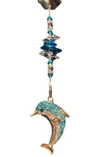 Load image into Gallery viewer, Dolphin Sparkle suncatcher which is decorated with crystals and Turquoise
