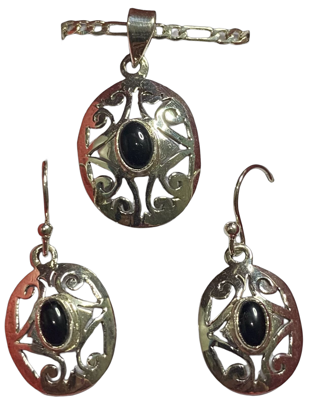 Black Onyx sterling silver pendant and earrings set  (SET 45)